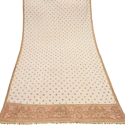 Indian Vintage Heavy Yellow Dupatta Net Mesh Long Stole Hand Embroidered Scarves Golden Zardozi Dabka Zari Stole