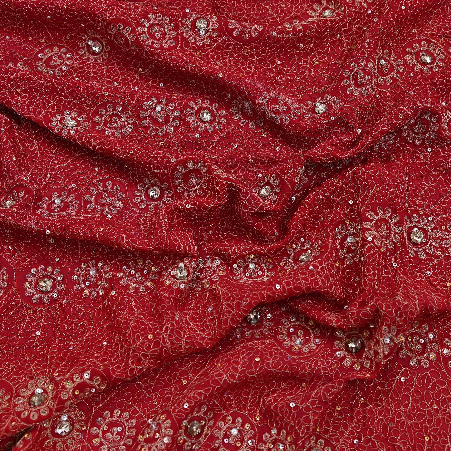 Indian Vintage Heavy Bridal Red Dupatta Pure Georgette Silk Long Stole Hand Embroidered Scarf Zardozi/Dabka Wedding red Hijab veil