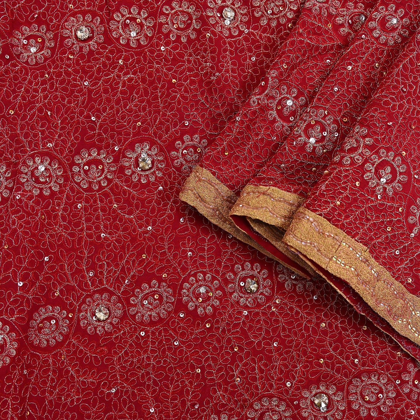 Indian Vintage Heavy Bridal Red Dupatta Pure Georgette Silk Long Stole Hand Embroidered Scarf Zardozi/Dabka Wedding red Hijab veil