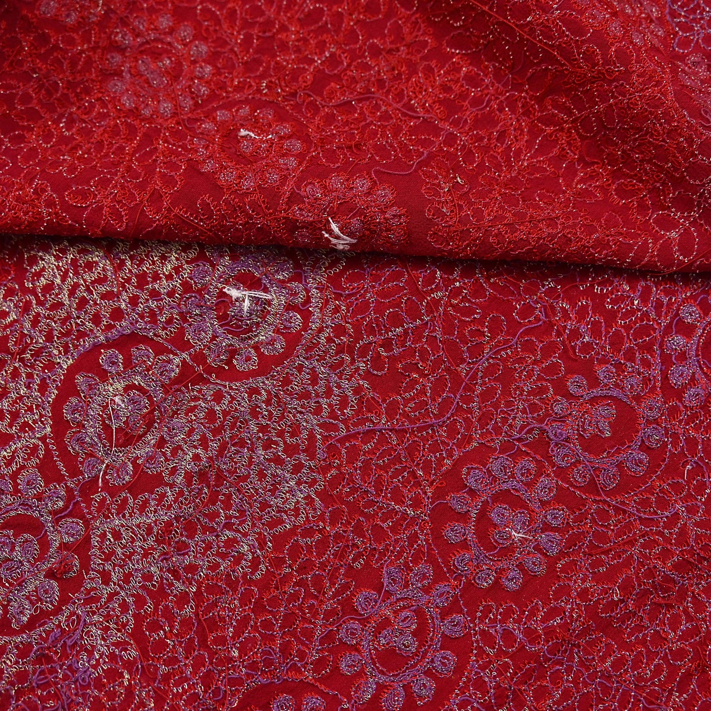 Indian Vintage Heavy Bridal Red Dupatta Pure Georgette Silk Long Stole Hand Embroidered Scarf Zardozi/Dabka Wedding red Hijab veil