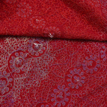 Indian Vintage Heavy Bridal Red Dupatta Pure Georgette Silk Long Stole Hand Embroidered Scarf Zardozi/Dabka Wedding red Hijab veil
