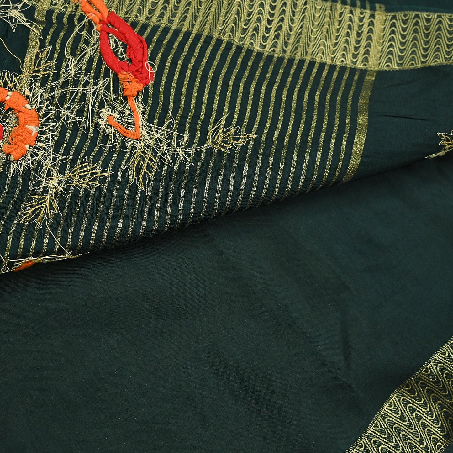 Indian Vintage Heavy Sarees Bottle Green Blend Silk Hand Embroidered Sari Fabric 5Yd Sewing Ethnic Sequins, Glass Beaded Wedding sarees