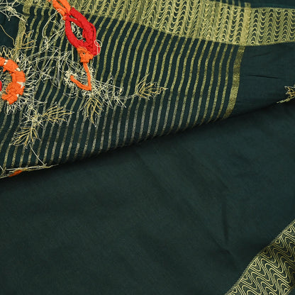 Indian Vintage Heavy Sarees Bottle Green Blend Silk Hand Embroidered Sari Fabric 5Yd Sewing Ethnic Sequins, Glass Beaded Wedding sarees