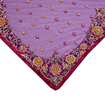 Indian Vintage Heavy Sari Purple Net/Mesh Embroidered Sarees Fabric 5Yd Sewing Soft Green Sequins Floral Zari Bridal/wedding Saris