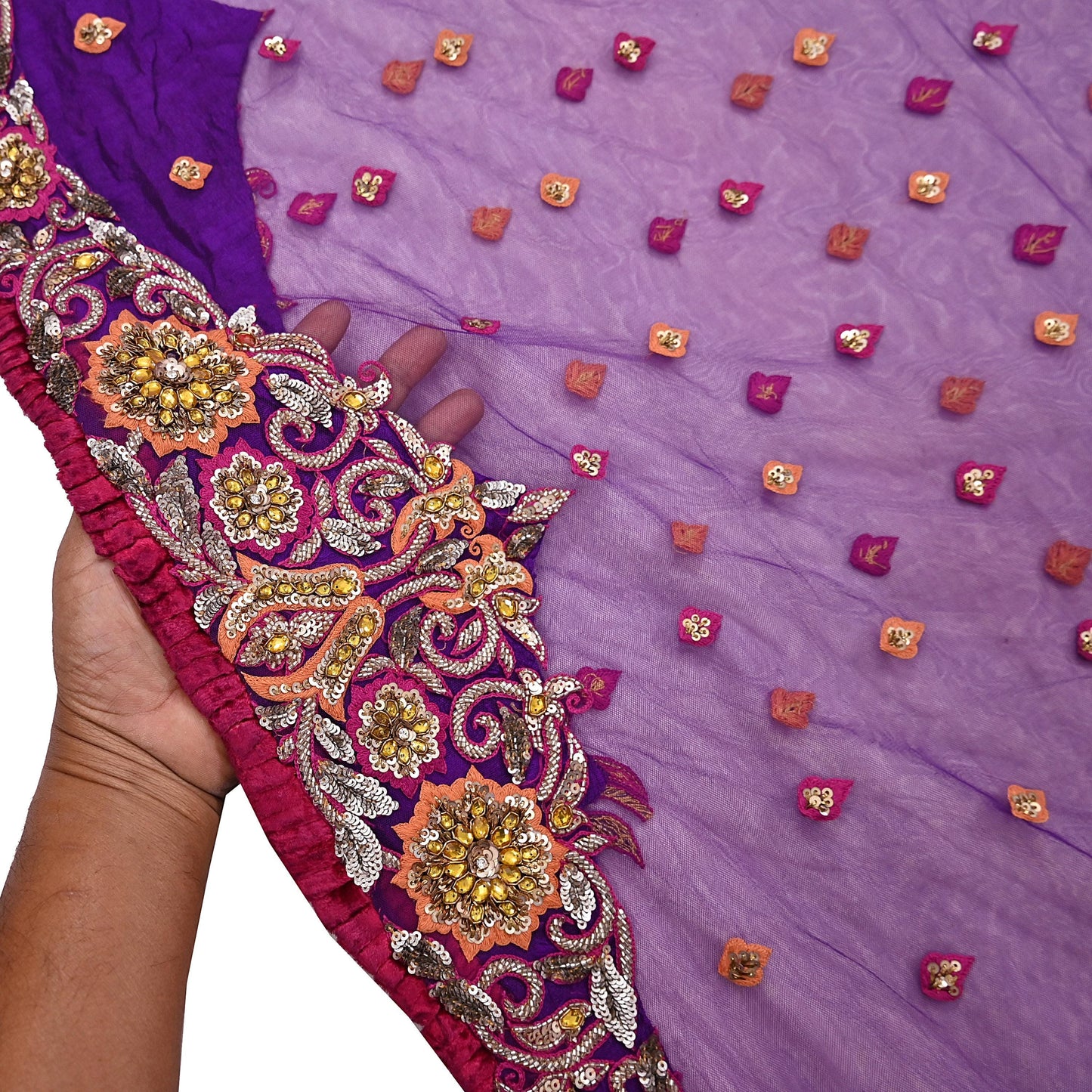 Indian Vintage Heavy Sari Purple Net/Mesh Embroidered Sarees Fabric 5Yd Sewing Soft Green Sequins Floral Zari Bridal/wedding Saris