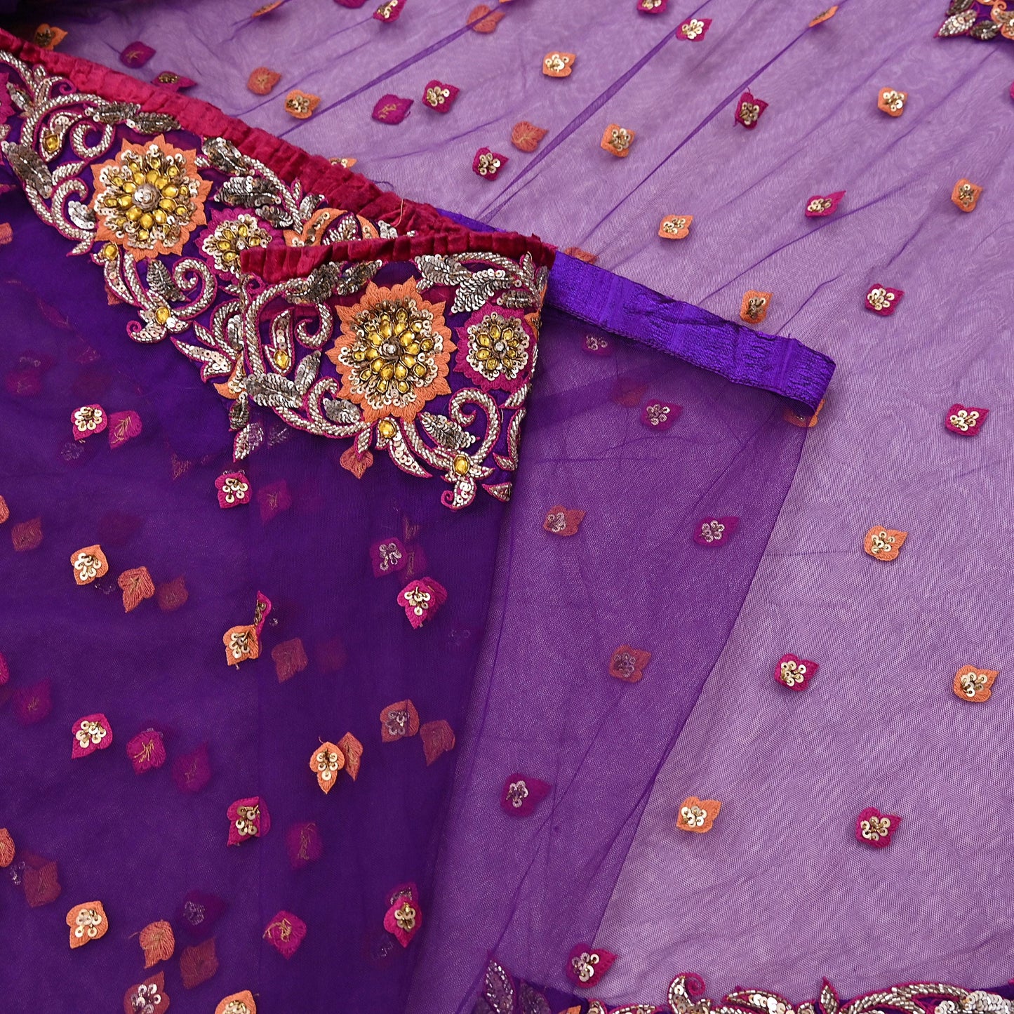 Indian Vintage Heavy Sari Purple Net/Mesh Embroidered Sarees Fabric 5Yd Sewing Soft Green Sequins Floral Zari Bridal/wedding Saris