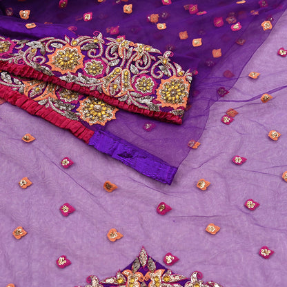 Indian Vintage Heavy Sari Purple Net/Mesh Embroidered Sarees Fabric 5Yd Sewing Soft Green Sequins Floral Zari Bridal/wedding Saris