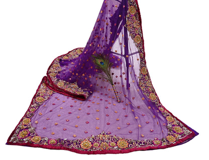 Indian Vintage Heavy Sari Purple Net/Mesh Embroidered Sarees Fabric 5Yd Sewing Soft Green Sequins Floral Zari Bridal/wedding Saris