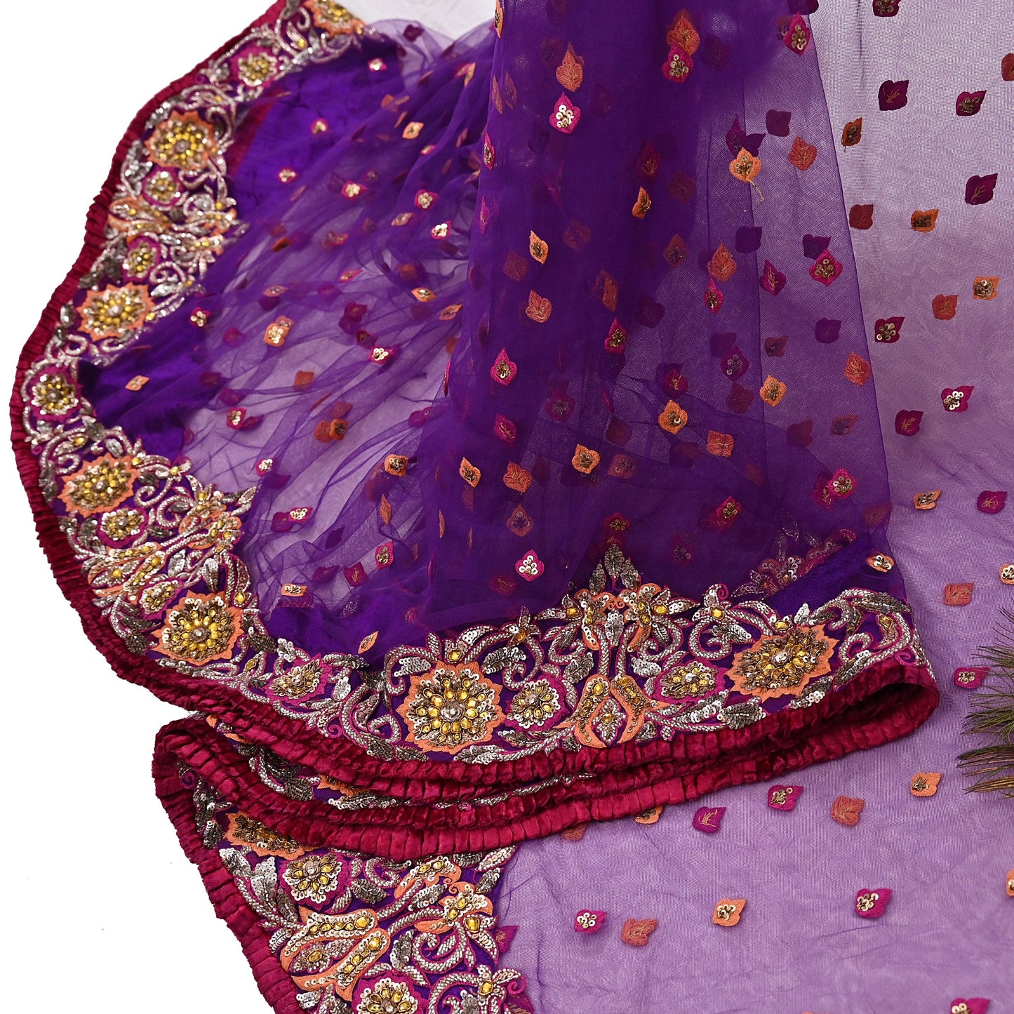 Indian Vintage Heavy Sari Purple Net/Mesh Embroidered Sarees Fabric 5Yd Sewing Soft Green Sequins Floral Zari Bridal/wedding Saris