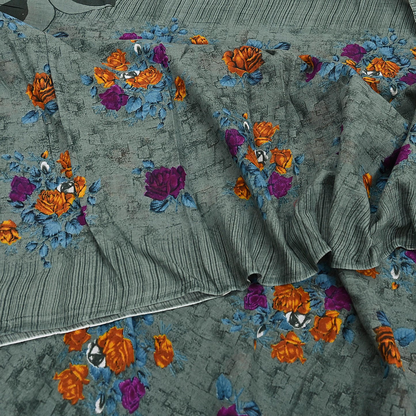 Indian Vintage Sari Green Printed Pure Cotton Saree Craft Fabric 5Yd Sewing Sarong Wrap Boho Floral Crafting Upcycle Quilting Used