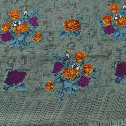Indian Vintage Sari Green Printed Pure Cotton Saree Craft Fabric 5Yd Sewing Sarong Wrap Boho Floral Crafting Upcycle Quilting Used