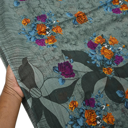 Indian Vintage Sari Green Printed Pure Cotton Saree Craft Fabric 5Yd Sewing Sarong Wrap Boho Floral Crafting Upcycle Quilting Used