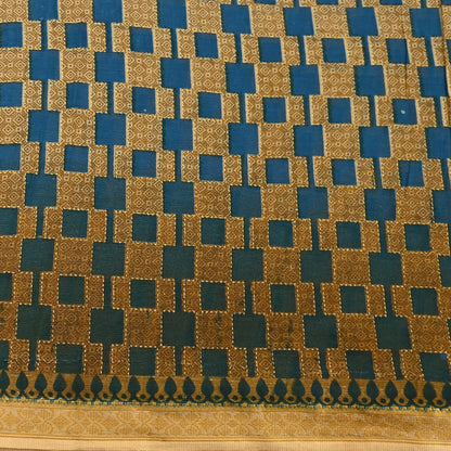 Indian Vintage Sari Blue & Beige Printed Pure Cotton Sarees Craft Fabric 5Yd Soft Sewing Sarong Wrap Boho Floral Quilting Dress making