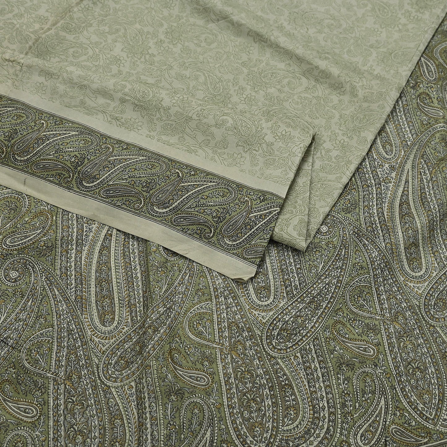 Indian Vintage Sari Green Pure Silk Printed Sarees Craft Fabric 6yd Sewing Dress Making Soft Floral Crafting quilting