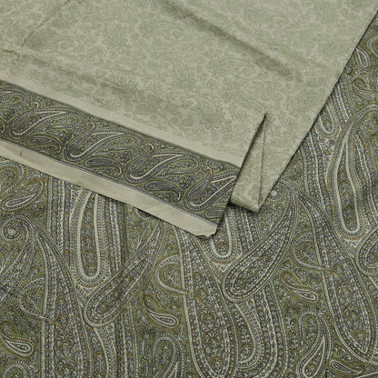 Indian Vintage Sari Green Pure Silk Printed Sarees Craft Fabric 6yd Sewing Dress Making Soft Floral Crafting quilting