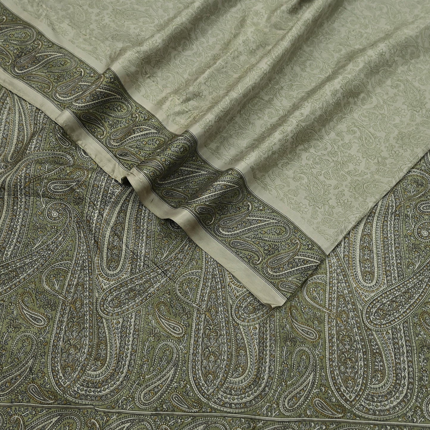 Indian Vintage Sari Green Pure Silk Printed Sarees Craft Fabric 6yd Sewing Dress Making Soft Floral Crafting quilting