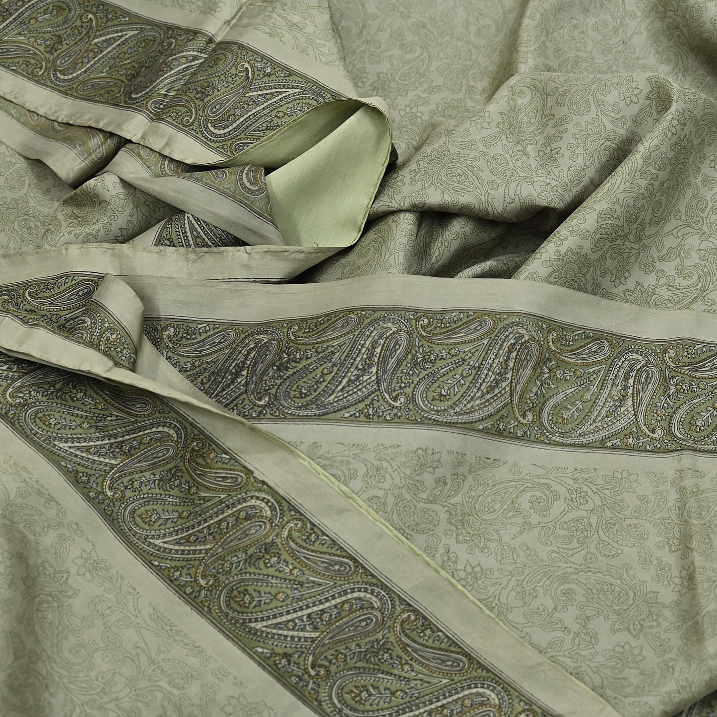 Indian Vintage Sari Green Pure Silk Printed Sarees Craft Fabric 6yd Sewing Dress Making Soft Floral Crafting quilting