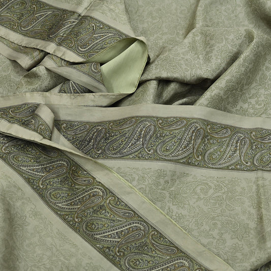 Indian Vintage Sari Green Pure Silk Printed Sarees Craft Fabric 6yd Sewing Dress Making Soft Floral Crafting quilting