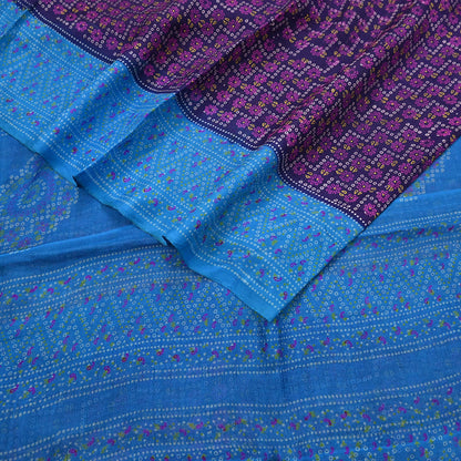 Indian Vintage Sari Blue Pure Silk Bandhani Printed Sarees Fabric 6yd Floral Sewing Traditional Culture Sari Ethnic Fabric