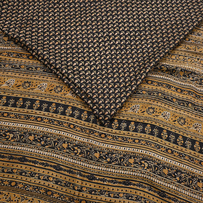 Indian Vintage Sari Black Printed Pure Silk Sarees Craft Fabric 6yd Sewing Floral Soft Dress Designing  for Crafting Quilting Upcycle Wrap