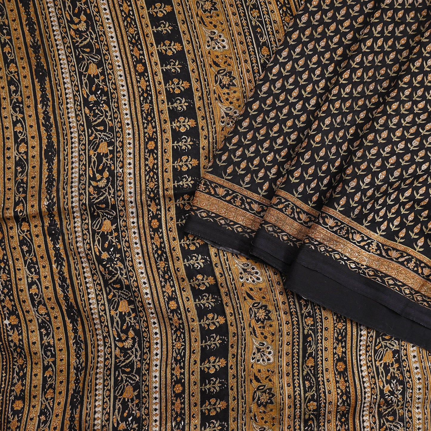 Indian Vintage Sari Black Printed Pure Silk Sarees Craft Fabric 6yd Sewing Floral Soft Dress Designing  for Crafting Quilting Upcycle Wrap