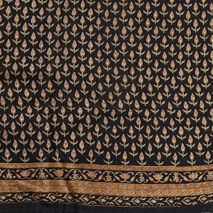 Indian Vintage Sari Black Printed Pure Silk Sarees Craft Fabric 6yd Sewing Floral Soft Dress Designing  for Crafting Quilting Upcycle Wrap
