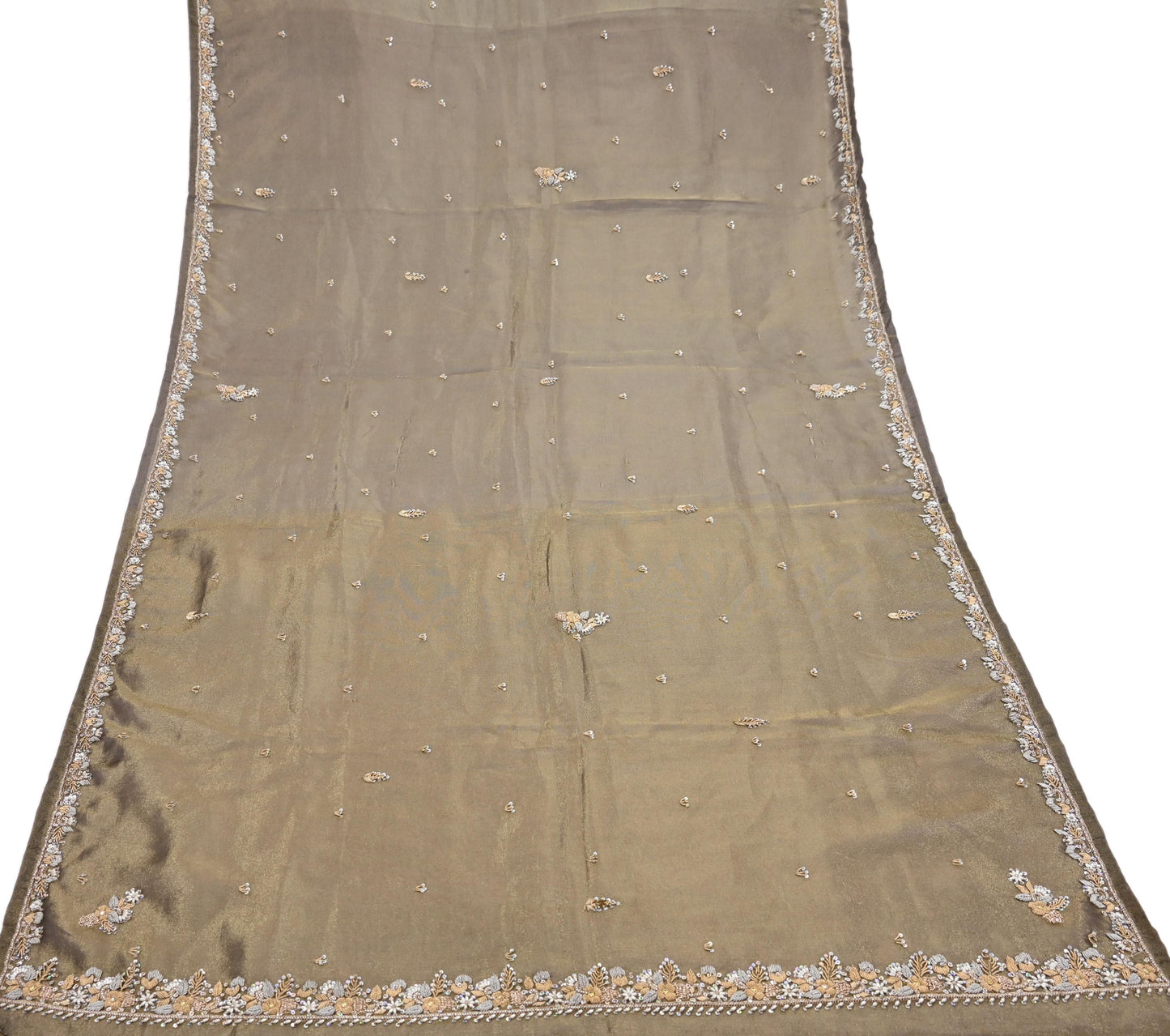 Indian Vintage Heavy Dupatta Golden Black Tissue Silk Long Stole Hand Embroidered Hijab Scarves Zari Zardozi/Dabka Wedding Hijab Veil