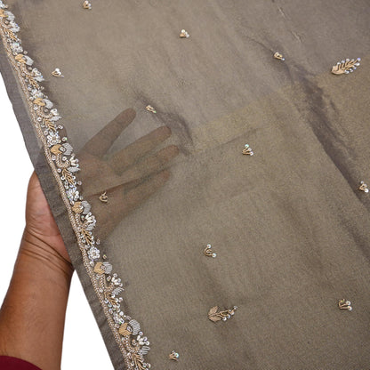 Indian Vintage Heavy Dupatta Golden Black Tissue Silk Long Stole Hand Embroidered Hijab Scarves Zari Zardozi/Dabka Wedding Hijab Veil