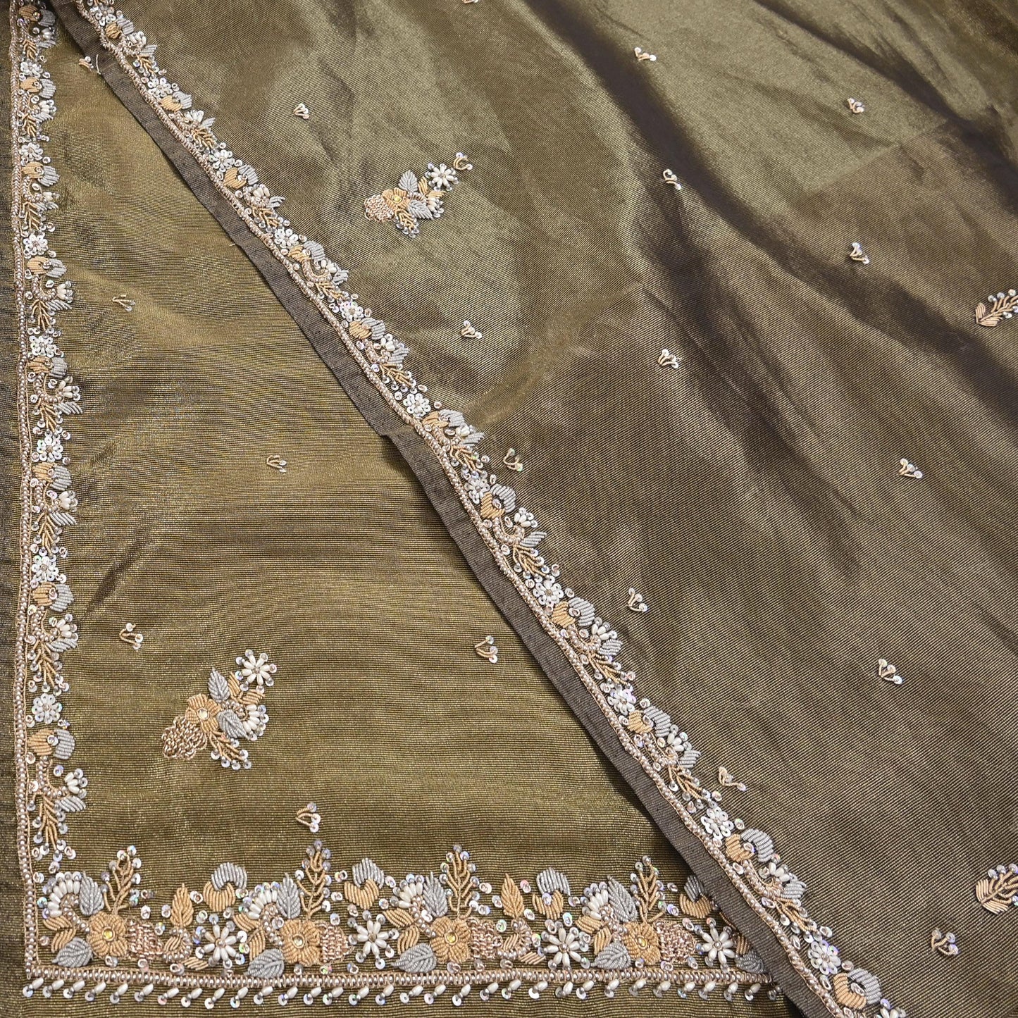 Indian Vintage Heavy Dupatta Golden Black Tissue Silk Long Stole Hand Embroidered Hijab Scarves Zari Zardozi/Dabka Wedding Hijab Veil