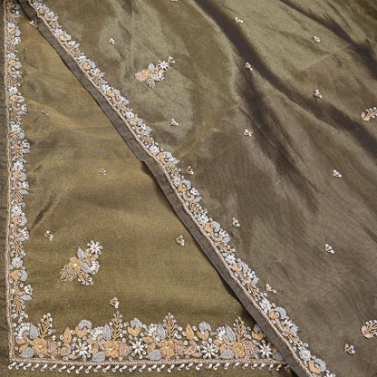 Indian Vintage Heavy Dupatta Golden Black Tissue Silk Long Stole Hand Embroidered Hijab Scarves Zari Zardozi/Dabka Wedding Hijab Veil
