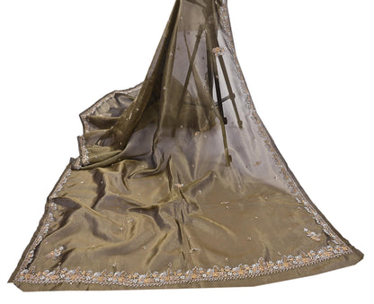 Indian Vintage Heavy Dupatta Golden Black Tissue Silk Long Stole Hand Embroidered Hijab Scarves Zari Zardozi/Dabka Wedding Hijab Veil