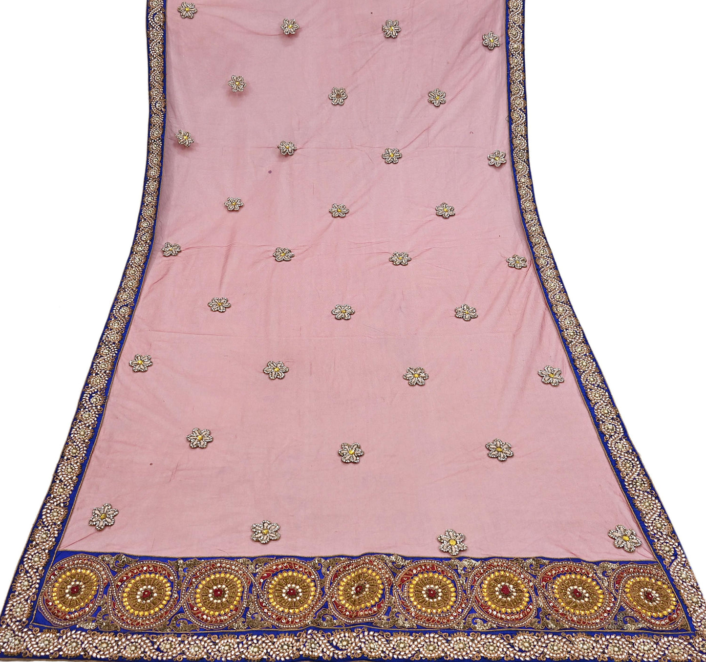 Indian Vintage Heavy Wedding Red Dupatta Net Mesh Long Stole Hand Embroidered Scarves Golden Zardozi Dabka Zari Stole
