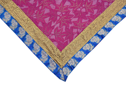 Indian Vintage Purple Saree Net/Mesh Embroidered Sari Fabric 6Yd Sewing Soft Golden Sequins Floral Dress Making Crafting