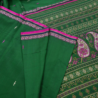Indian Vintage Sari Green Hand Woven Sarees 100% Pure Silk Zari 5Yd Craft Fabric Sewing Dress making Quilting Crafting