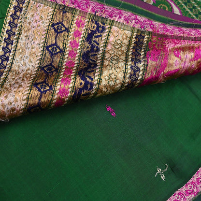 Indian Vintage Sari Green Hand Woven Sarees 100% Pure Silk Zari 5Yd Craft Fabric Sewing Dress making Quilting Crafting