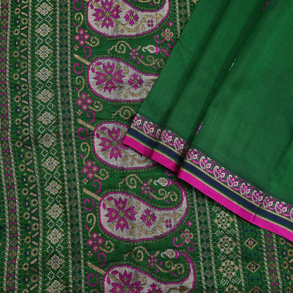 Indian Vintage Sari Green Hand Woven Sarees 100% Pure Silk Zari 5Yd Craft Fabric Sewing Dress making Quilting Crafting