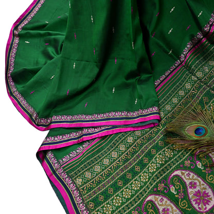 Indian Vintage Sari Green Hand Woven Sarees 100% Pure Silk Zari 5Yd Craft Fabric Sewing Dress making Quilting Crafting