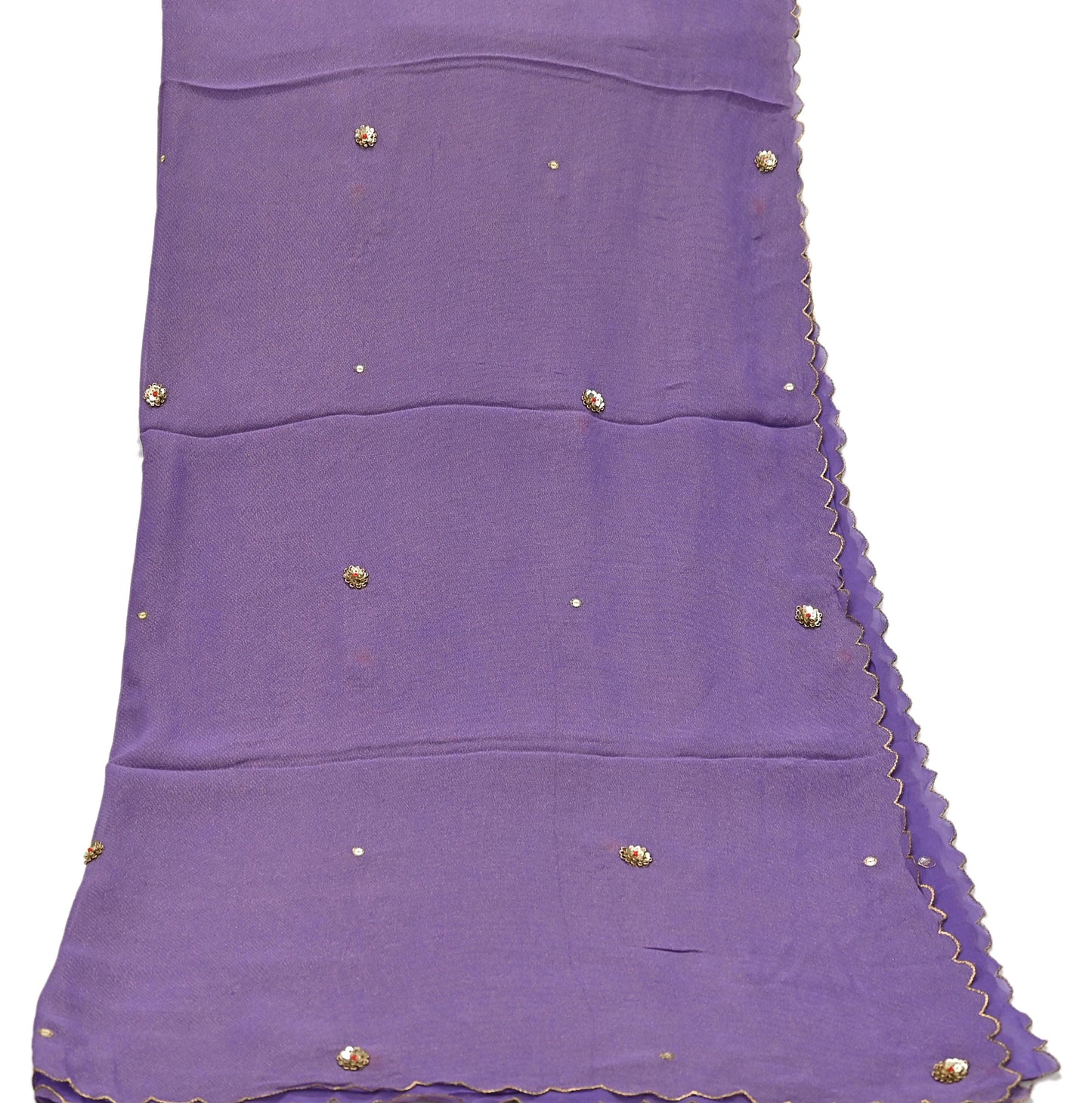 Indian Vintage Golden Purple Dupatta Pure Georgette silk Long Stole Hand Embroidered Scarves Stole Veil Wrap Sequins