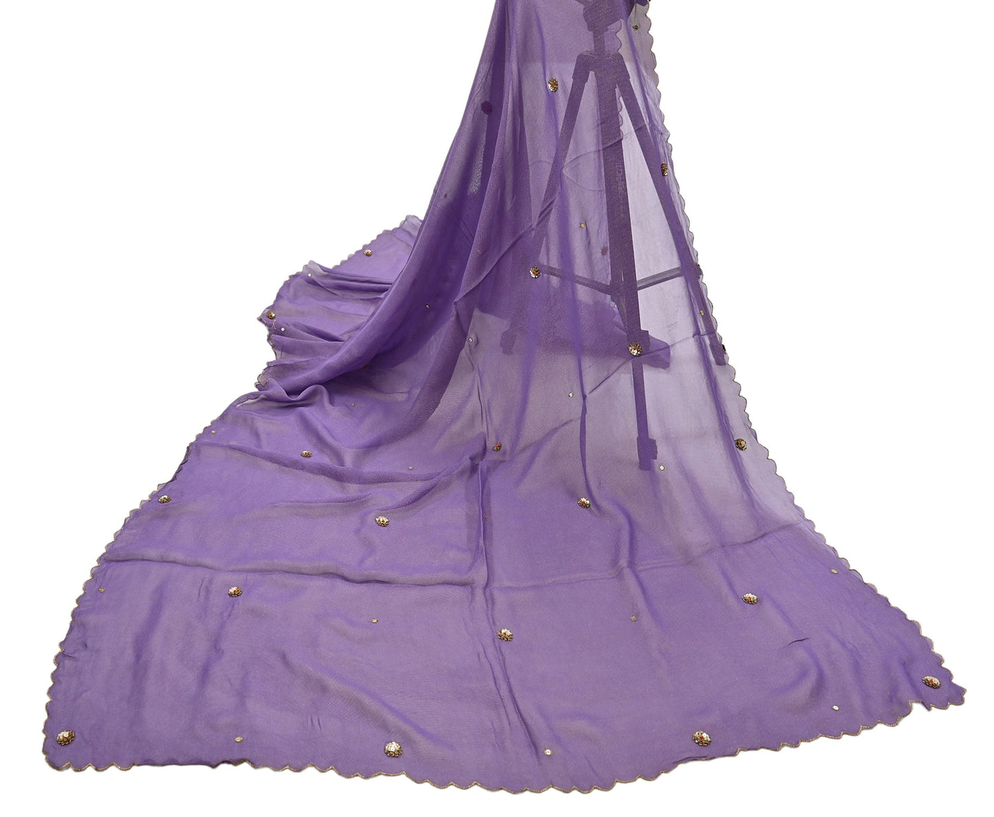 Indian Vintage Golden Purple Dupatta Pure Georgette silk Long Stole Hand Embroidered Scarves Stole Veil Wrap Sequins