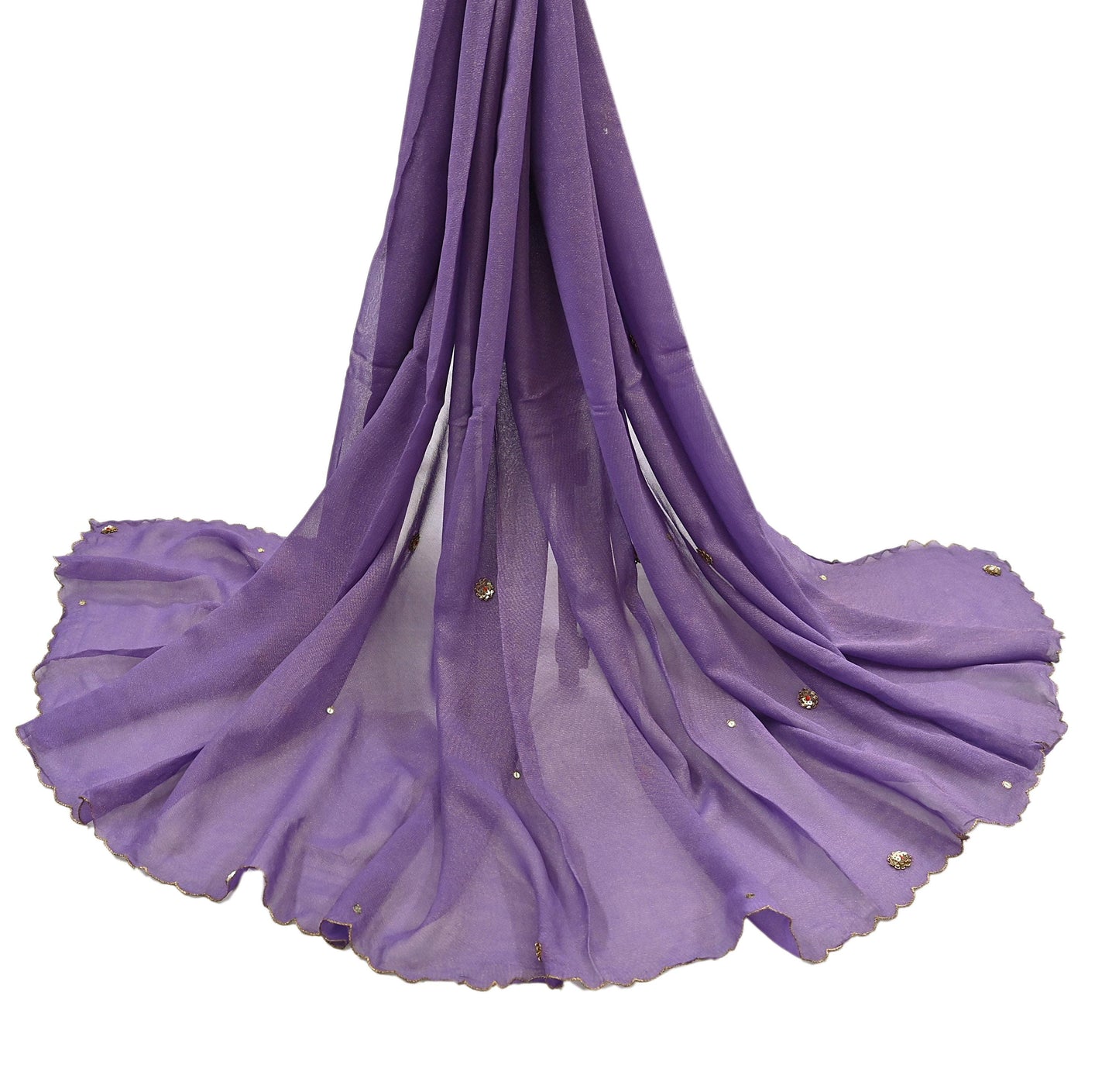 Indian Vintage Golden Purple Dupatta Pure Georgette silk Long Stole Hand Embroidered Scarves Stole Veil Wrap Sequins