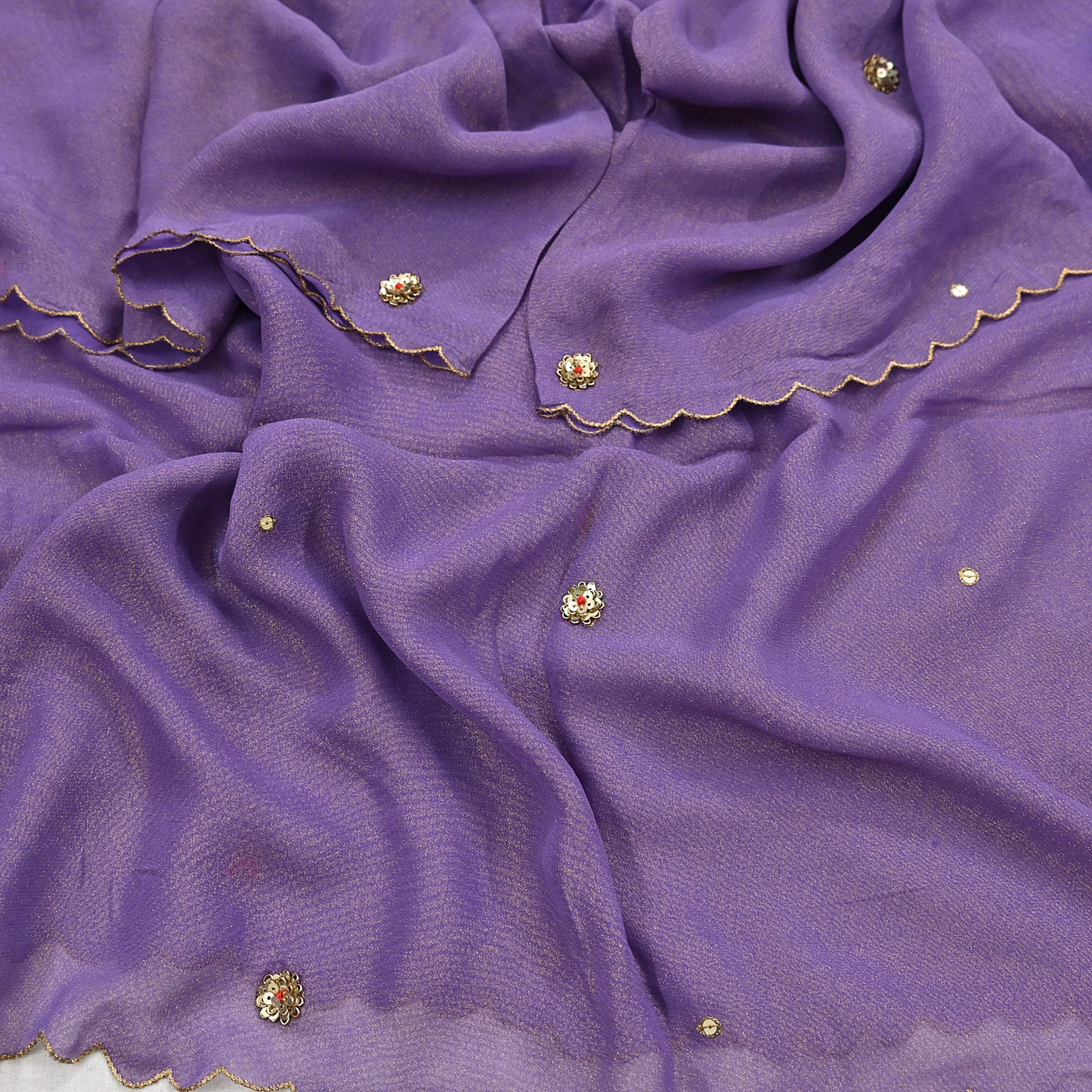 Indian Vintage Golden Purple Dupatta Pure Georgette silk Long Stole Hand Embroidered Scarves Stole Veil Wrap Sequins