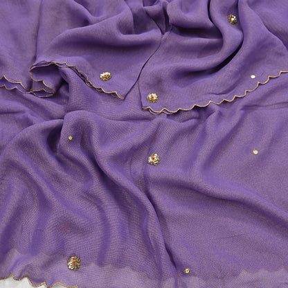 Indian Vintage Golden Purple Dupatta Pure Georgette silk Long Stole Hand Embroidered Scarves Stole Veil Wrap Sequins