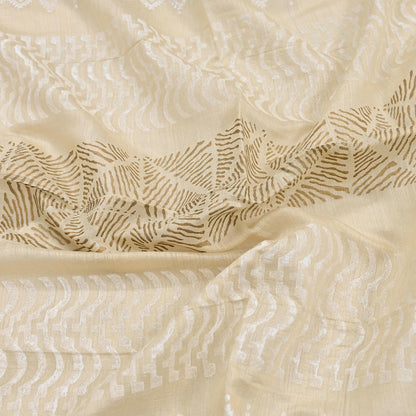Indian Vintage Ivory Dupatta Long Stole 100% Pure Chanderi Silk Handloom Painted Scarves Veil Scarf Wrap Hippie Fringes