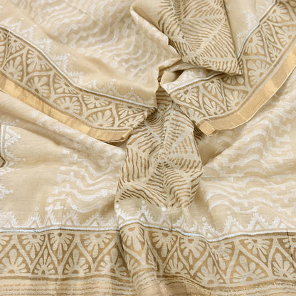 Indian Vintage Ivory Dupatta Long Stole 100% Pure Chanderi Silk Handloom Painted Scarves Veil Scarf Wrap Hippie Fringes