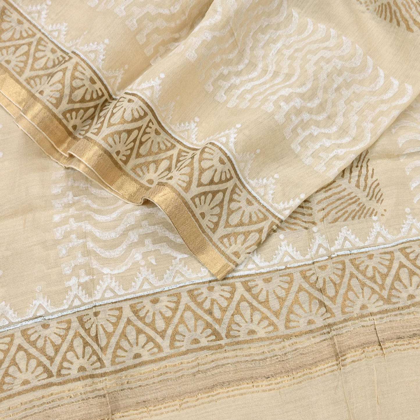 Indian Vintage Ivory Dupatta Long Stole 100% Pure Chanderi Silk Handloom Painted Scarves Veil Scarf Wrap Hippie Fringes