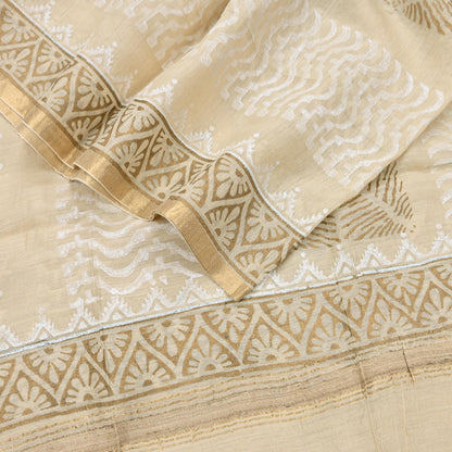 Indian Vintage Ivory Dupatta Long Stole 100% Pure Chanderi Silk Handloom Painted Scarves Veil Scarf Wrap Hippie Fringes