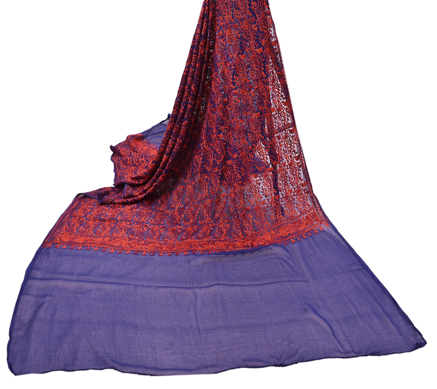 Indian Vintage Dupatta Blue Chiffon Long Stole Hand Embroidered ari work Scarves Stole Veil Wrap