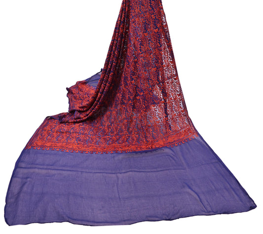 Indian Vintage Dupatta Blue Chiffon Long Stole Hand Embroidered ari work Scarves Stole Veil Wrap
