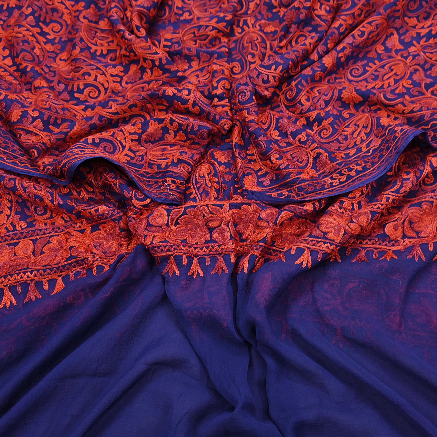 Indian Vintage Dupatta Blue Chiffon Long Stole Hand Embroidered ari work Scarves Stole Veil Wrap