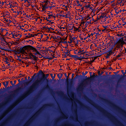 Indian Vintage Dupatta Blue Chiffon Long Stole Hand Embroidered ari work Scarves Stole Veil Wrap